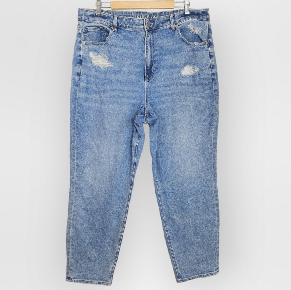 American Eagle Mom Straight Jeans Distressed Medium Wash Size 20 Long